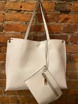 Reversible White and Silver Tote, Wallet and Crossbody