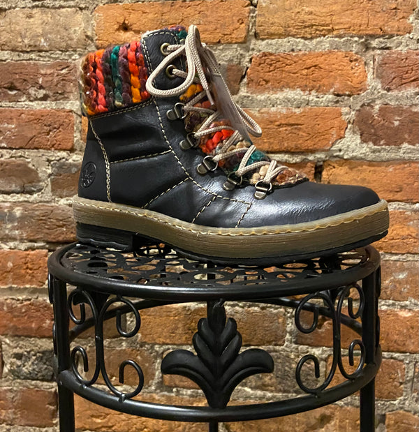 Rieker Boot in Navy with Multi Color Knit