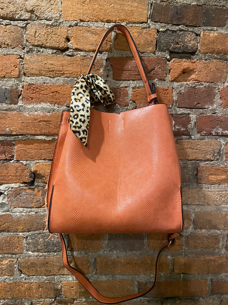 Tote with Shoulder Strap in Terracotta and Blush