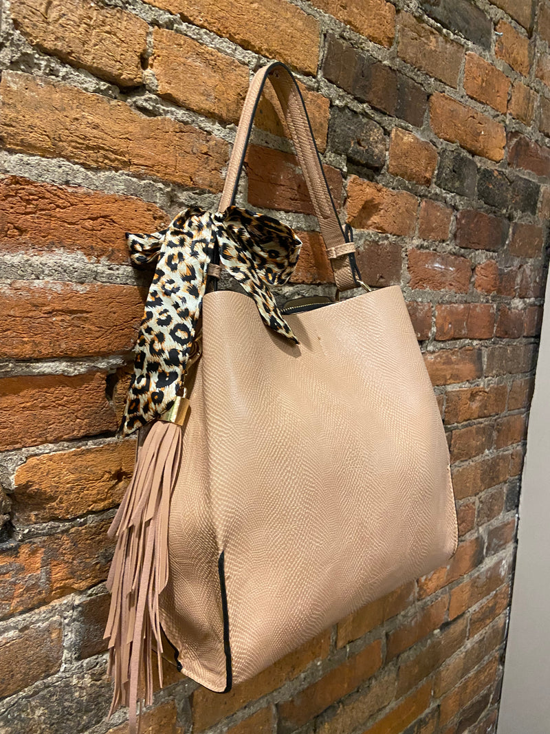 Tote with Shoulder Strap in Terracotta and Blush