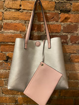 Reversible Pink and Silver Tote, Wallet and Crossbody